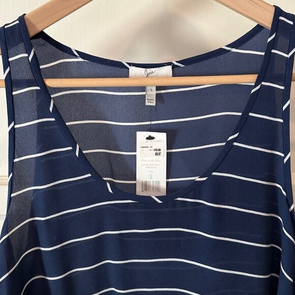 NWT - Joie - 100% Silk, Dark Navy and Porcelain Striped Tank Top - Size Small - Picture 3 of 6
